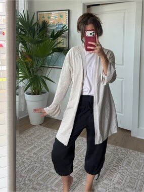 Light Cream Women's Cardigan with Peplum Detail on Sleeves